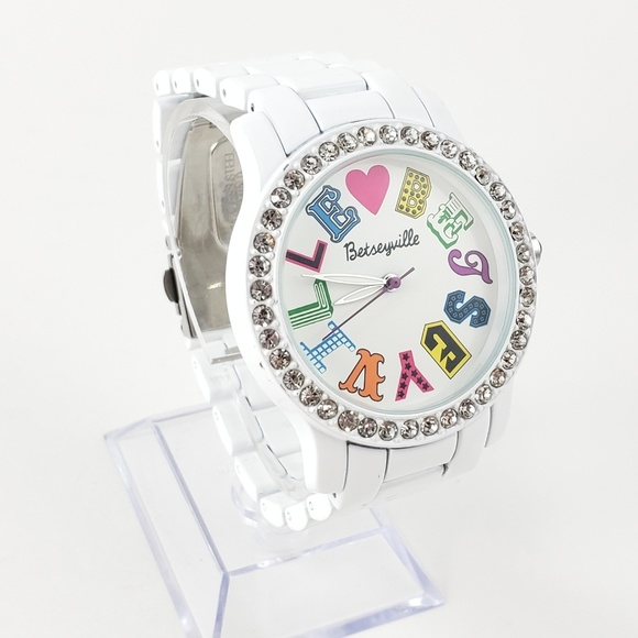 Betsey Johnson Accessories - Betsey Johnson Watch White + Rhinestones